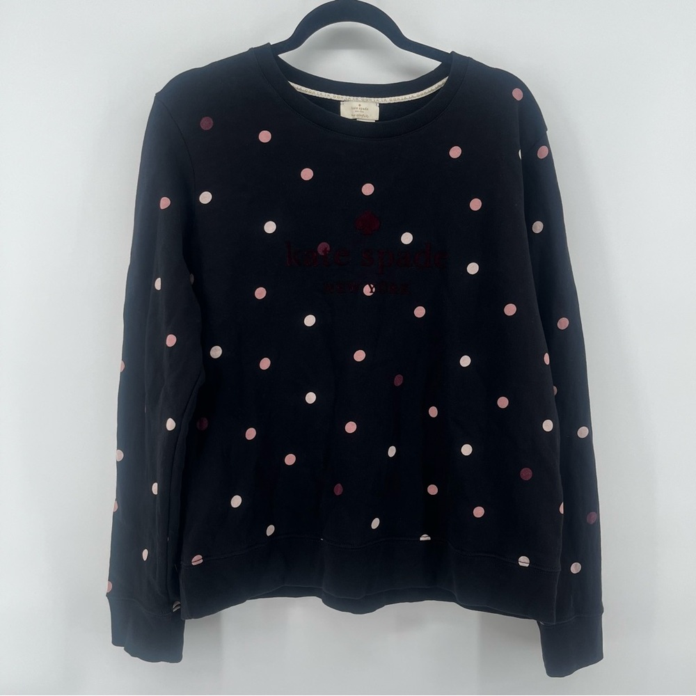 Kate Spade NY Broome Street Dot Velvet Logo Crewneck Sweatshirt Women's Large - Picture 1 of 5